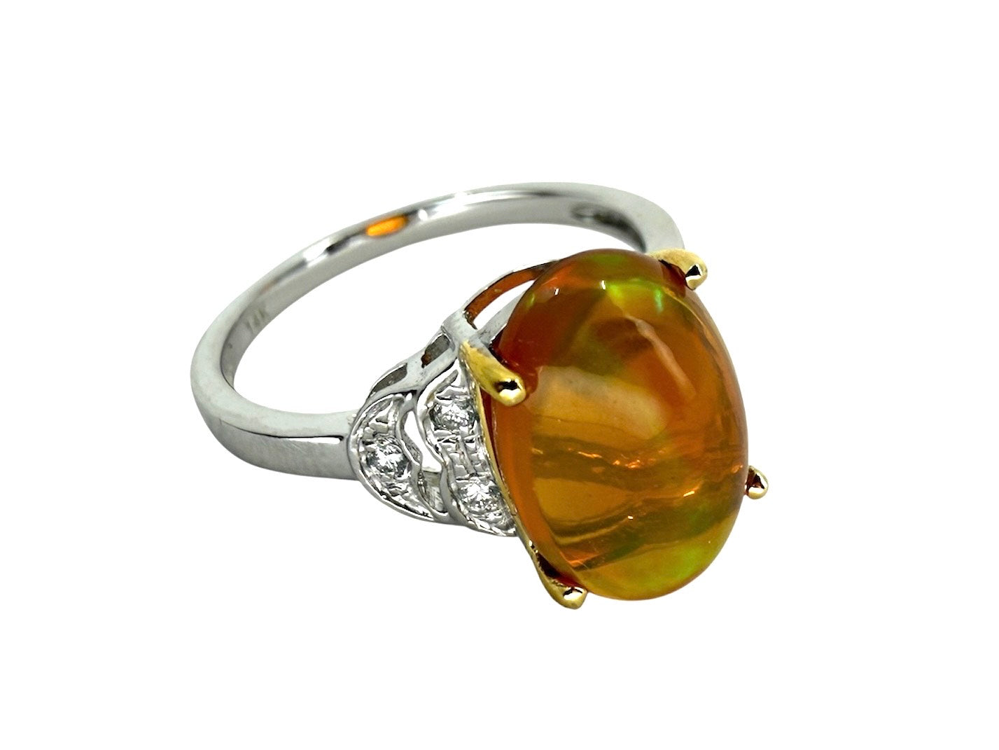 Black Opal Ring with Diamonds in 14k White Gold