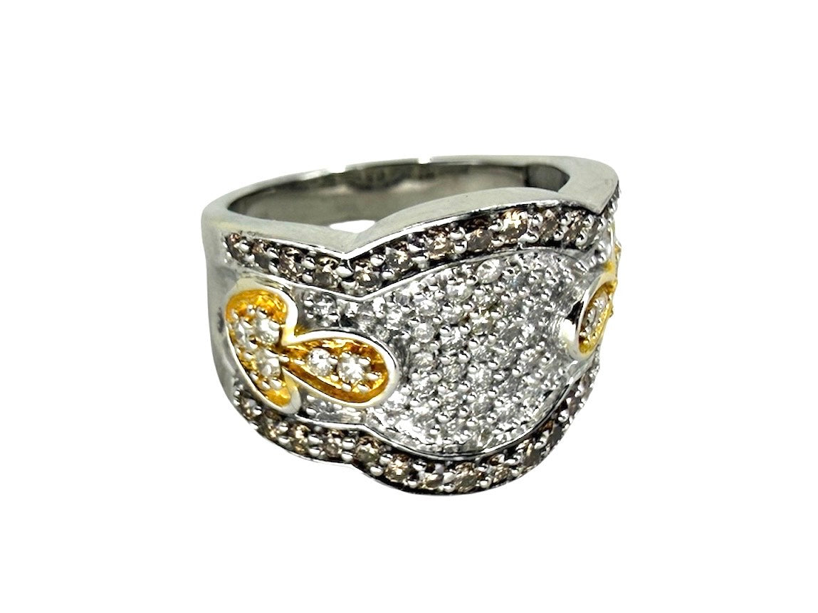 Kallati Cigar Band Cocktail Ring with Natural Brown Diamonds in 14K White Gold